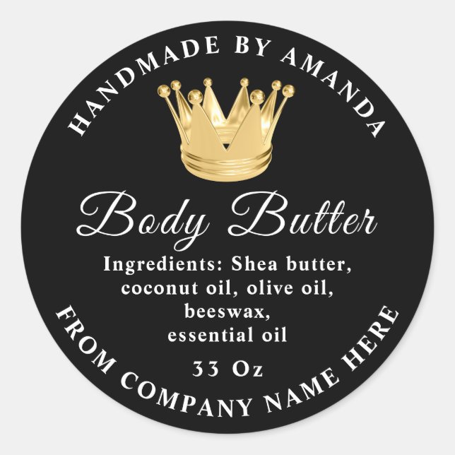  Custom Logo Name Body Butter Scrub Gold Black Classic Round Sticker (Front)