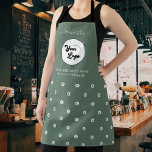 Custom Logo & Name Business Salon Staff Sage Green Apron<br><div class="desc">Promote your business with this modern,  professional apron featuring custom logo pattern,  elegant calligraphy name & text. Easily add your details by clicking on the "personalise" option.</div>