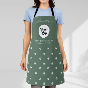 Custom Logo & Name Business Salon Staff Sage Green Apron