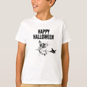 Custom Logo Name, Flying Witch and a Black Cat Boy T-Shirt