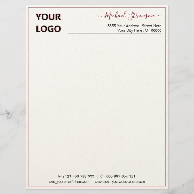 Custom Logo Name Info Letterhead Your Colours Font (Front)