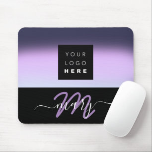 Custom Logo Name Monogram Black Dusty Purple Mouse Mat