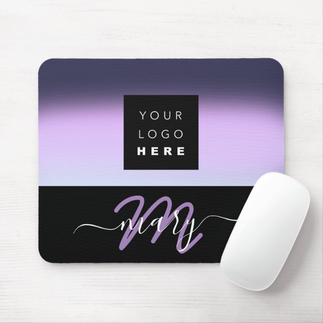 Custom Logo Name Monogram Black Dusty Purple Mouse Mat (With Mouse)