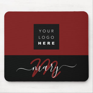 Custom Logo Name Monogram Black White BUrgundy Mouse Mat