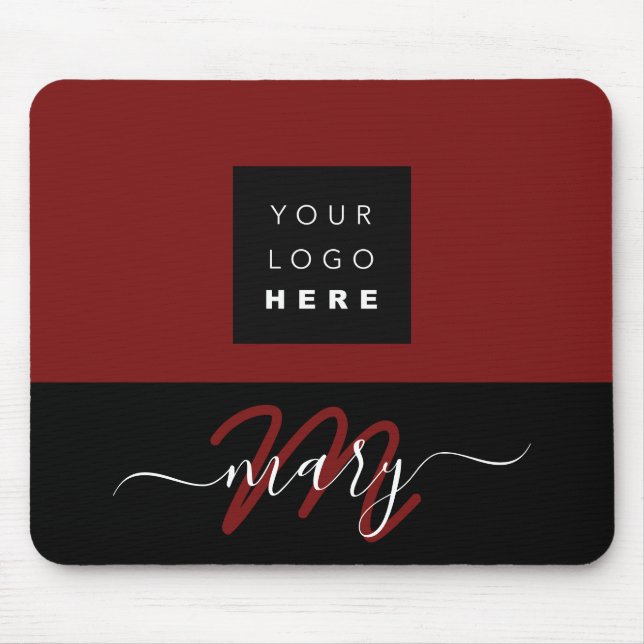 Custom Logo Name Monogram Black White BUrgundy Mouse Mat (Front)