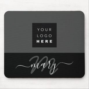Custom Logo Name Monogram Black White Grey Grey Mouse Mat