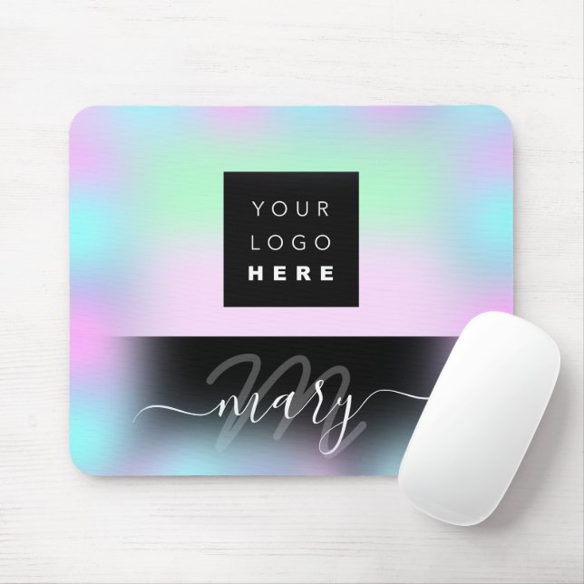 Custom  Logo Name Monogram Holograph Pink BLUE Mouse Mat (With Mouse)
