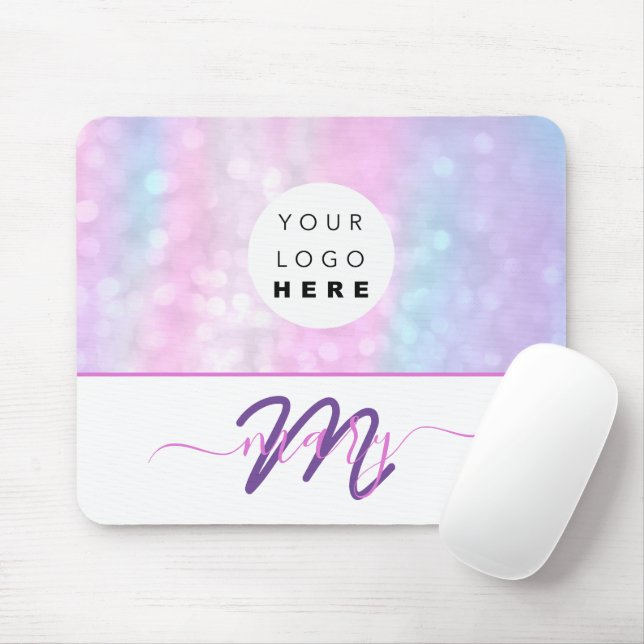 Custom  Logo Name Monogram Holograph Unicorn Pink Mouse Mat (With Mouse)