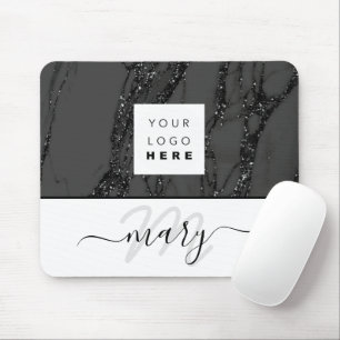 Custom  Logo Name Monogram Marble Black WHite Mouse Mat