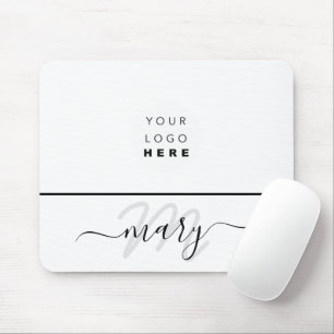 Custom  Logo Name Monogram Minimal Black White Mouse Mat