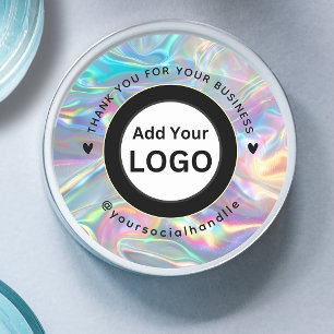Custom Logo Name Social Holographic Thank You Classic Round Sticker
