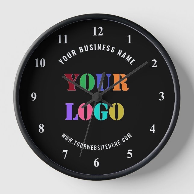 Custom Logo Name Text Wall Clock - Your Colours (Front)