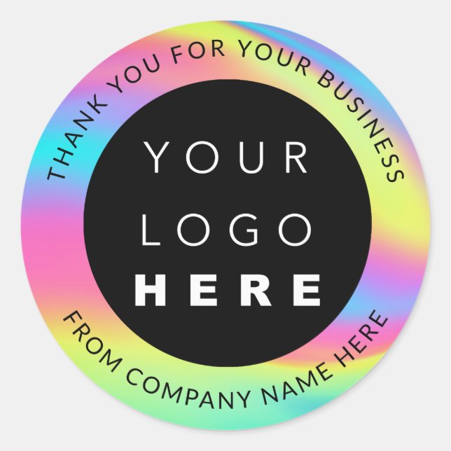 Custom Logo Name Thank You Holograph Rainbow BLU Classic Round Sticker (Front)