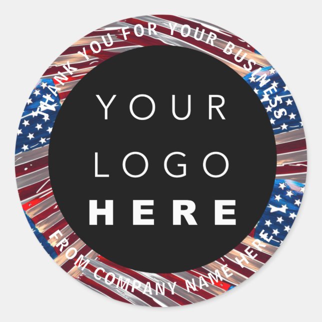 Custom Logo Name US Flag American Thank You Classic Round Sticker (Front)