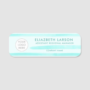Custom Logo Name Watercolor Blue Employee Tag