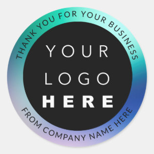 Custom Logo Name Web Blue Aqua Thank You Classic Round Sticker