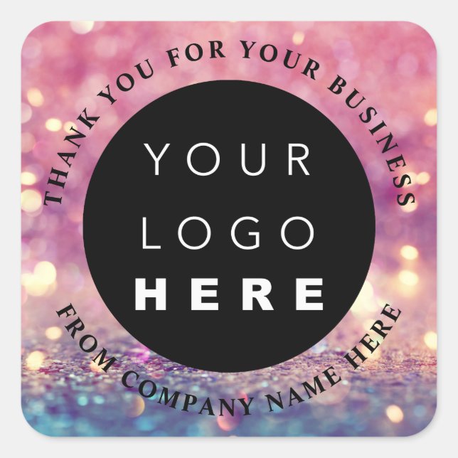Custom Logo Name Web Holograph Thank Glitter Rose Square Sticker (Front)