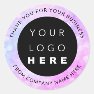 Custom Logo Name Web Holograph Thank You Pink Classic Round Sticker