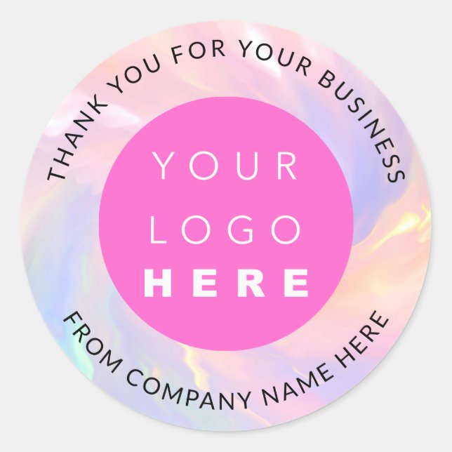 Custom Logo Name Web HolographIc Thank Pink Classic Round Sticker (Front)