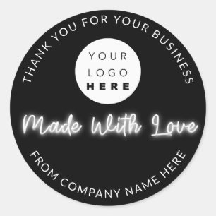 Custom Logo Name Web Made With Love Neon Black Classic Round Sticker