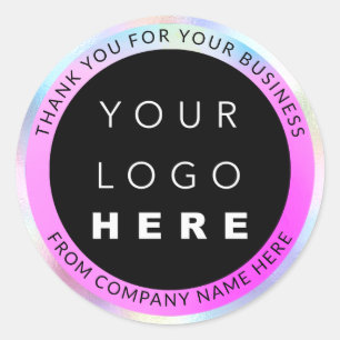 Custom Logo Name Web Pink Holograph Thank You Classic Round Sticker