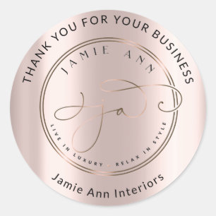 Custom Logo Name Web Rose Gold Thank Chic Blush Classic Round Sticker