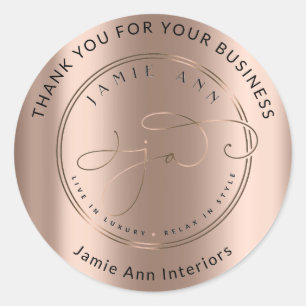 Custom Logo Name Web Rose Gold Thank Chic Classic Round Sticker