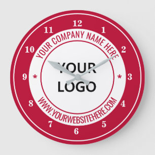 Custom Logo Name Website Colour Personalised - Red Large Clock