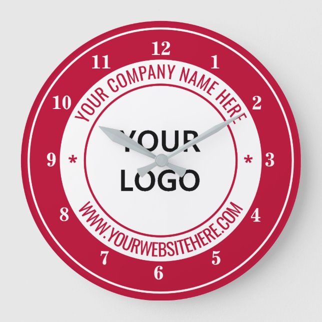 Custom Logo Name Website Colour Personalised - Red Large Clock (Front)