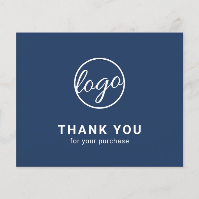Custom Logo Navy Blue Budget Thank You Card (Front)