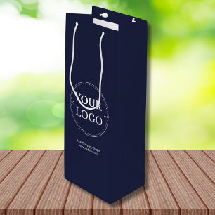 Custom Logo Navy Blue Business Branded Wine Gift Bag