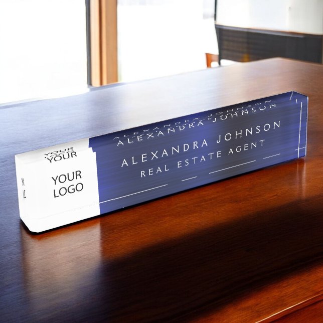 Custom Logo Navy Blue Elegant Professional Nameplate (Creator Uploaded)
