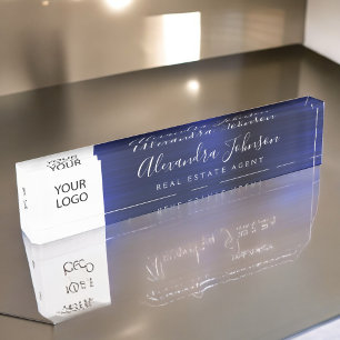 Custom Logo Navy Blue Elegant Professional Nameplate