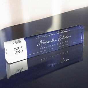 Custom Logo Navy Blue Elegant Professional Nameplate