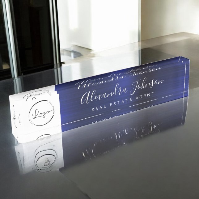 Custom Logo Navy Blue Elegant Professional Nameplate (Creator Uploaded)