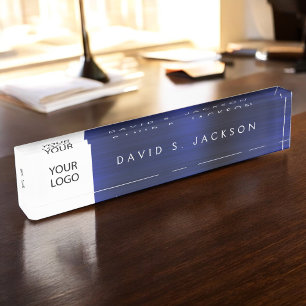 Custom Logo Navy Blue Executive Professional Nameplate