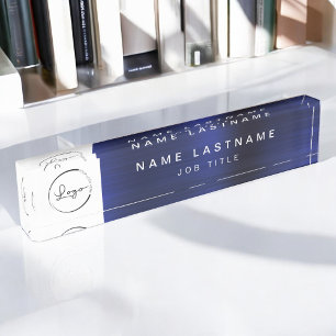 Custom Logo Navy Blue Metallic Professional Nameplate