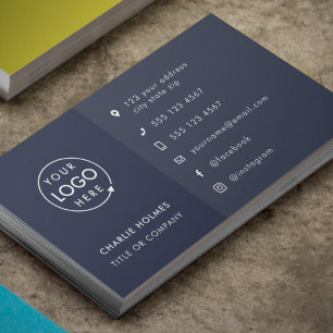 Custom Logo   Navy Blue Modern Icons Social Media Business Card