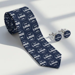 Custom Logo Navy Blue Tie - Professional Branded