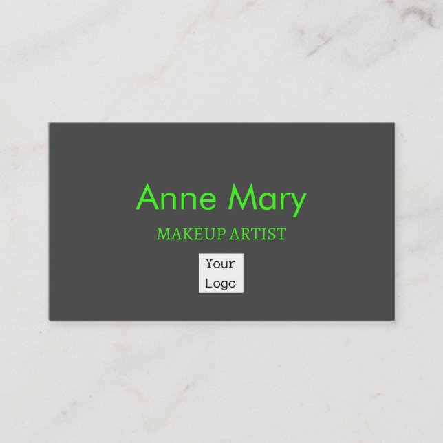 Custom Logo Neon Green Makeup Artist Salon Grey Business Card (Front)