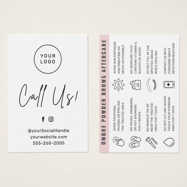 Custom Logo  Ombre Powder Brow Aftercare Card  (Front & Back)