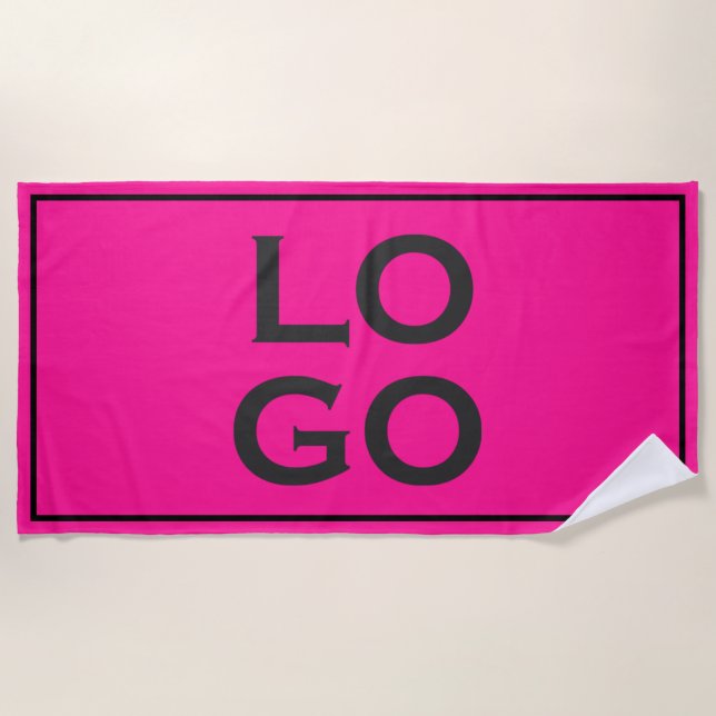 Custom Logo on Neon Pink with Frame Beach Towel (Front)