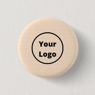 Custom logo on tiny white dots on blush 3 cm round badge