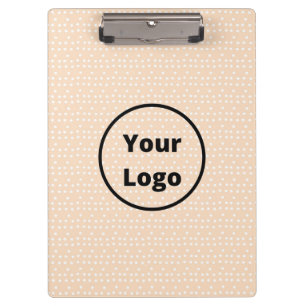 Custom logo on tiny white dots on blush clipboard