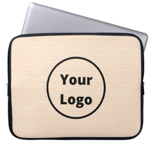 Custom logo on tiny white dots on blush laptop sleeve