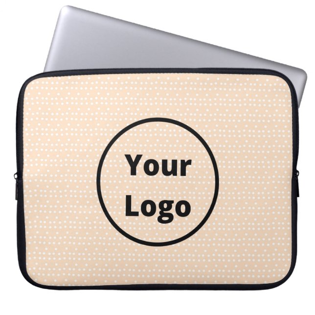 Custom logo on tiny white dots on blush laptop sleeve (Front)