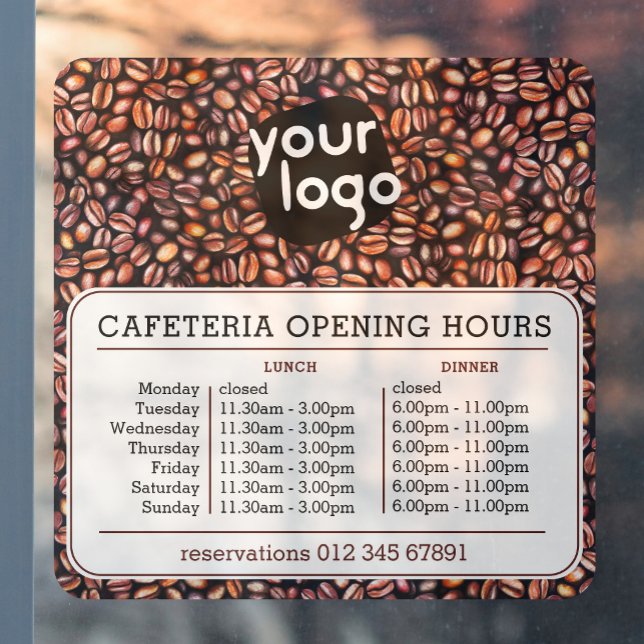   Custom Logo Opening Lunch Dinner Hours Cafeteria Window Cling (Creator Uploaded)