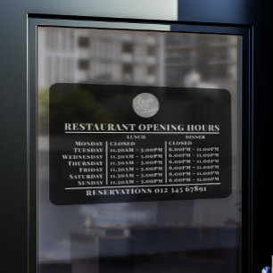  Custom Logo Opening Lunch Dinner Hours Restaurant Window Cling