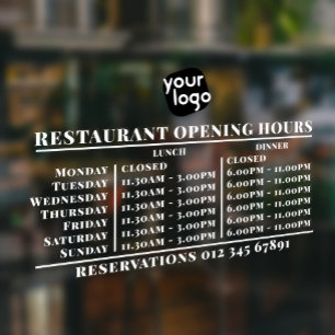  Custom Logo Opening Lunch Dinner Hours Restaurant Window Cling