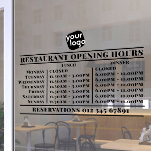 Custom Logo Opening Lunch Dinner Hours Restaurant Window Cling